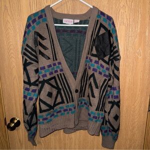 Geometric Patterned Cardigan  - Brown and Black